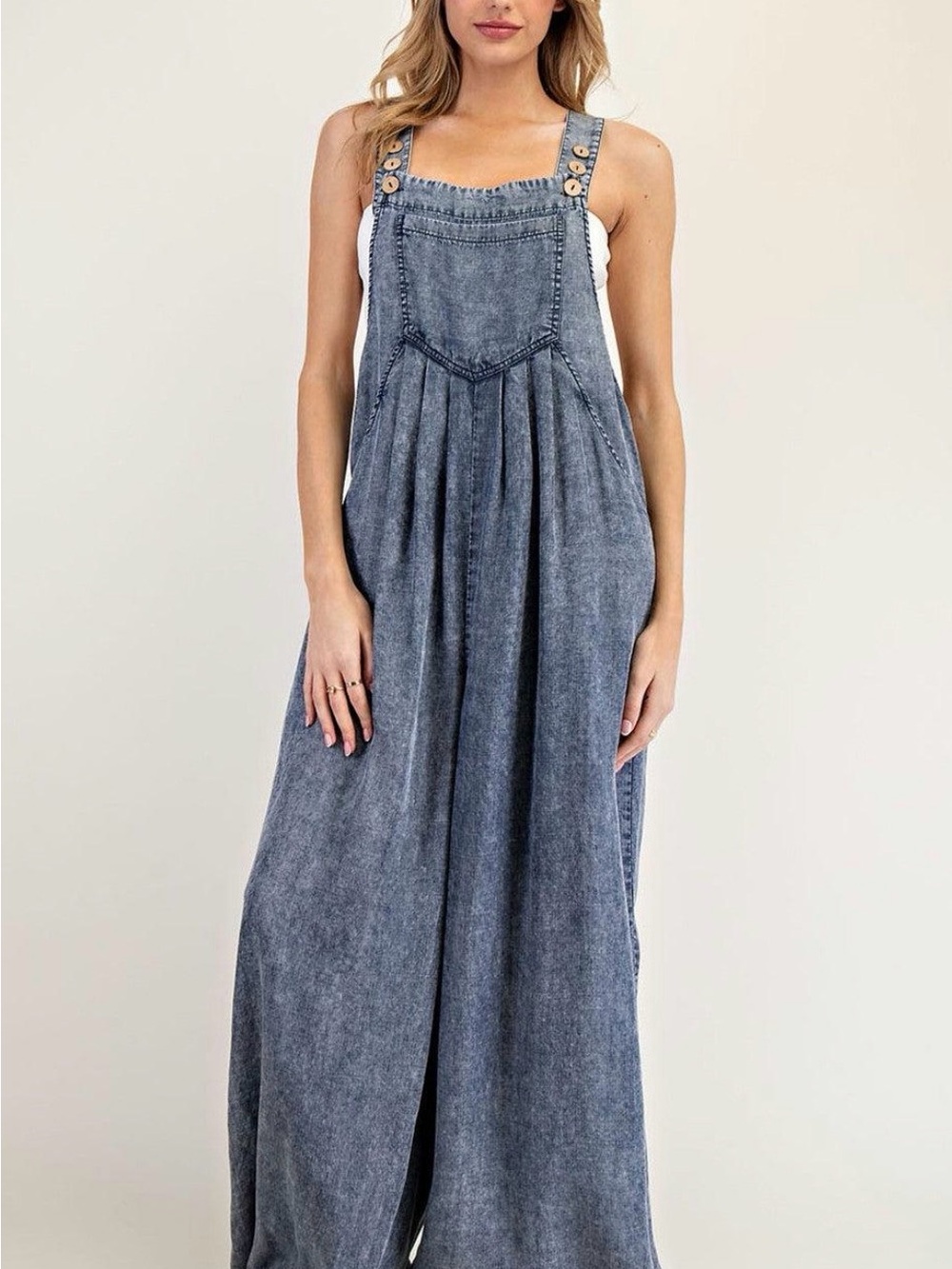 ee:some Acid Wash Denim Wide Leg Overalls Jumpsuit Size L